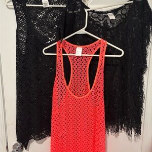 Xhilaration Black and Coral Crochet Tank Top
